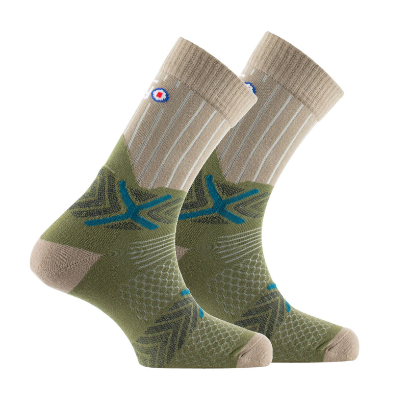 Pack de 2 paires de chaussettes randonnée trekking BEIGE VERT KAKI