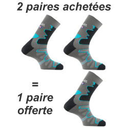 Lot de 3 paires de chaussettes trek randonnée Double Trek gris turquoise