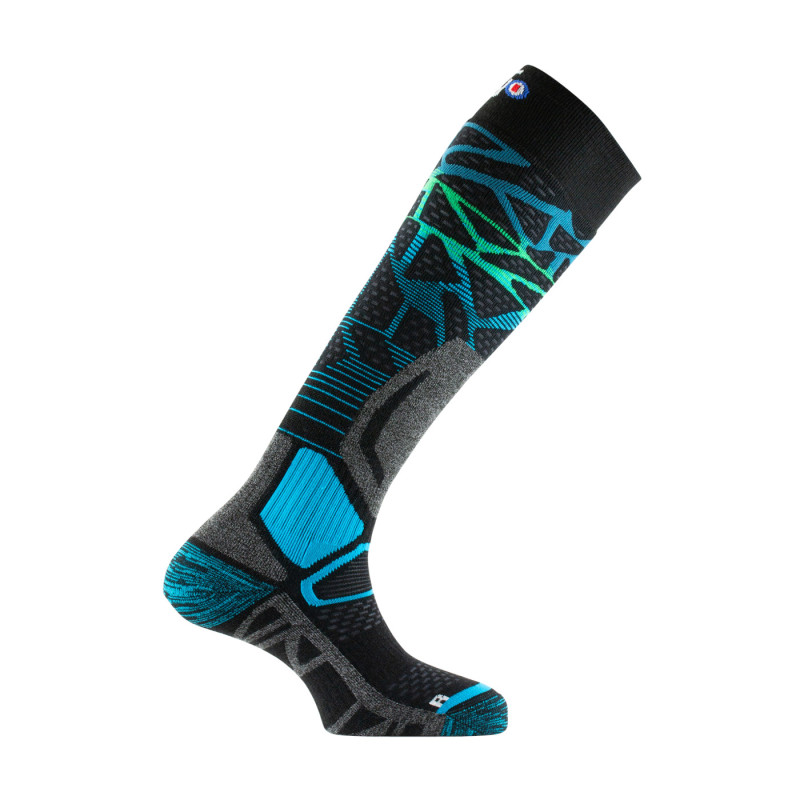 chaussette douce et chaude en laine et soie coloris noir turquoise